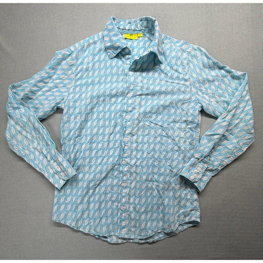 Anthropologie Roberta Rabbit Leaf Block Print Button Up Shirt 100% Cotton